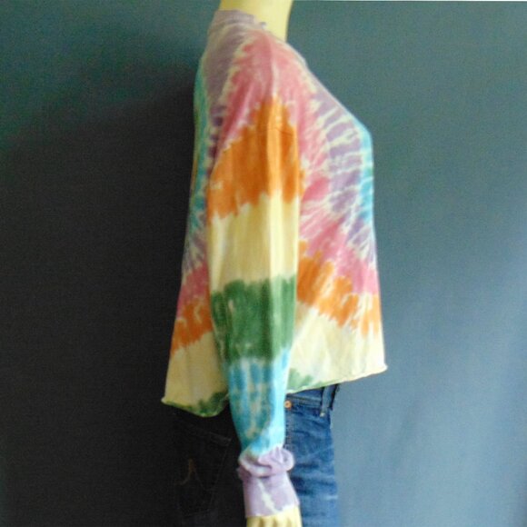 Free People Daydreamer Rainbow Tie Dye Cotton Cropped Long Sleeve Tee Top Sm - Picture 7 of 12